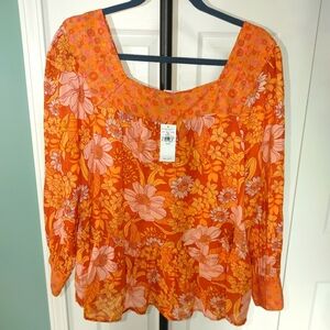American Eagle Floral Orange Women's Top Size Medium